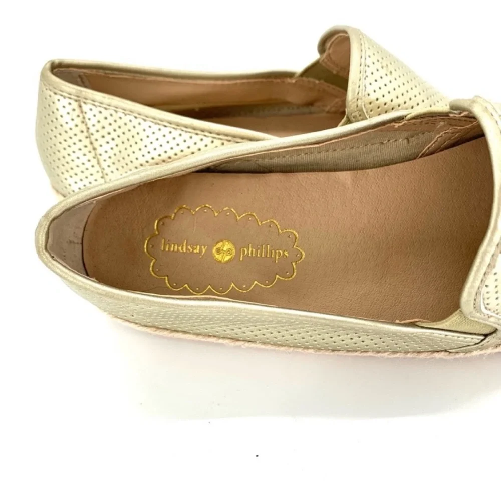 LINDSAY PHILLIPS Metallic Gold Hope Slip On Flats Loafers Size 8 Coastal